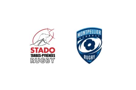 Les logos des clubs de Tarbes et de Montpellier de rugby.